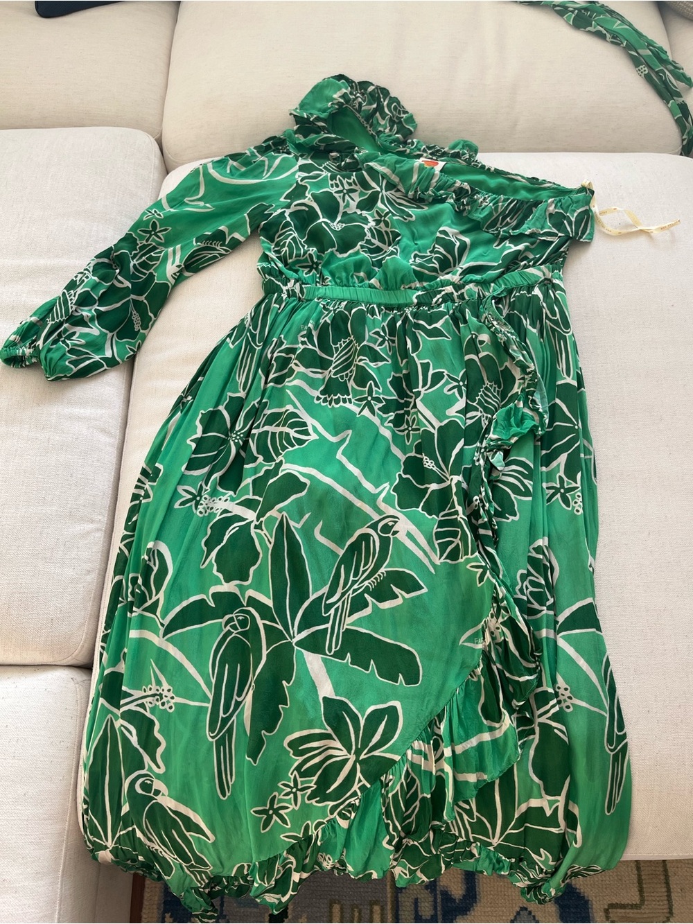 FARM Rio Green Tropical One-Shoulder Maxi Dress